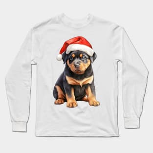 Rottweiler Dog in Santa Hat Long Sleeve T-Shirt